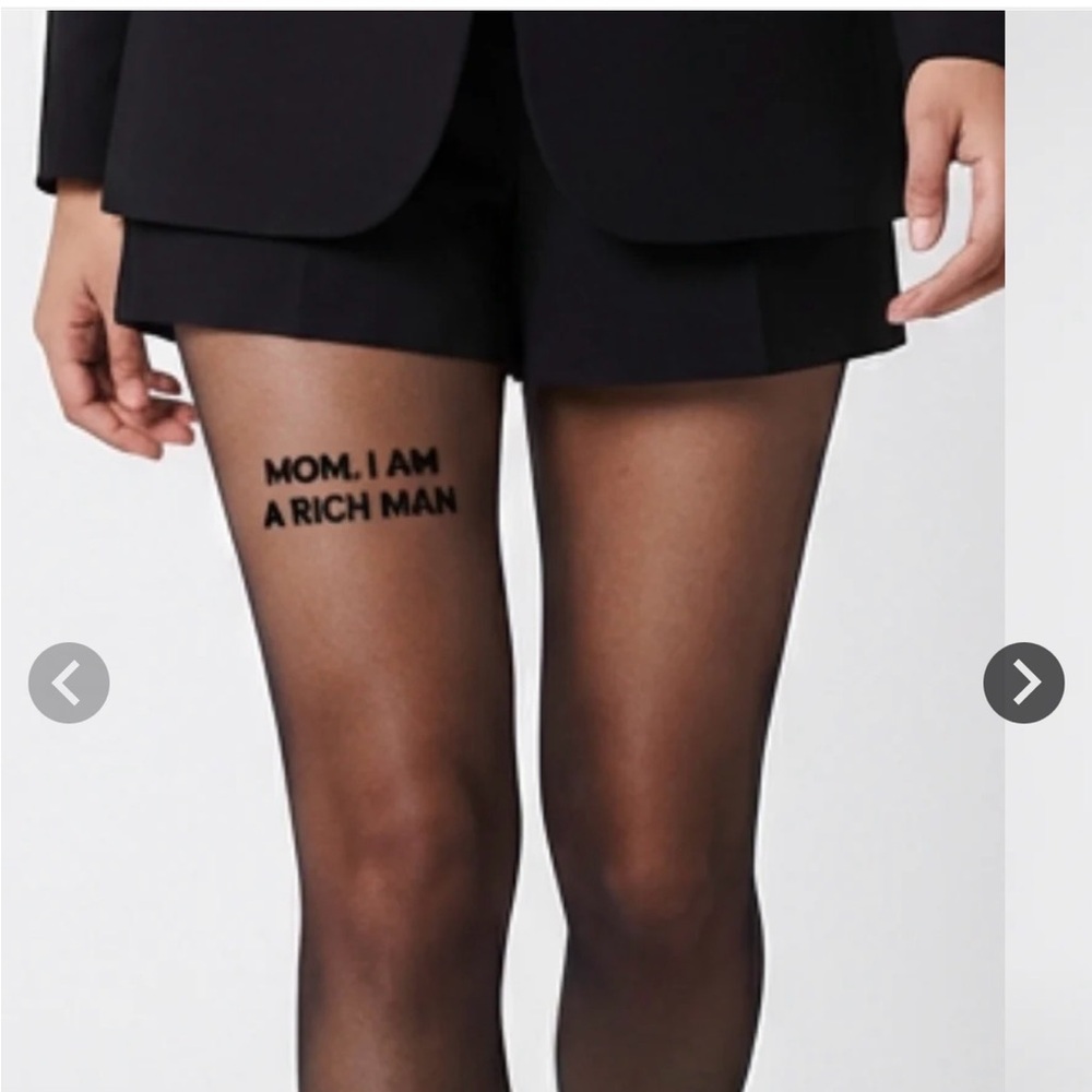 Black Sheer Tights with Bold Text